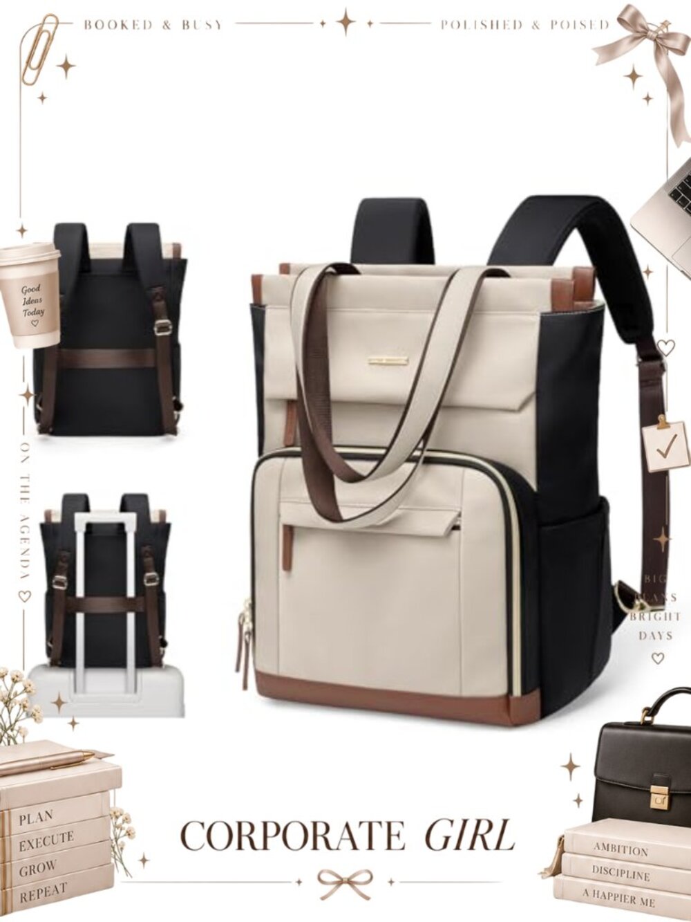 Convertible Backpack Tote Laptop Bag Water Resistant Nylon Travel College